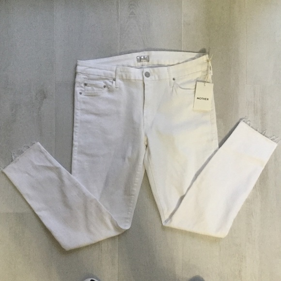 MOTHER Pants - MOTHER, LOOKER ANKLE FRAY JEANS WHITE